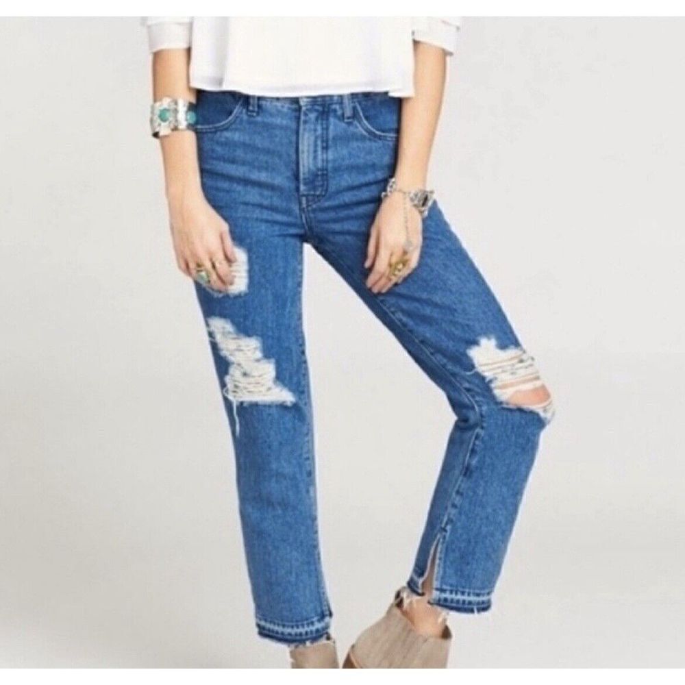 SHOW ME YOUR MUMU Womens Brooklyn Distressed Jeans NEW Sz 29 Straight Frayed-Hem - Picture 2 of 12